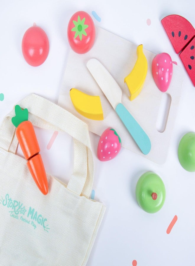 Story Magic Wooden Farm-to-Table Cutting Set, Wooden Play Food Toy, Kids Wood Cutting Fruits & Veggies, Toddler Cooking Pretend Play Kitchen Set - Image 4